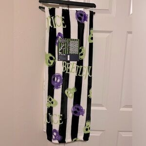 Beetlejuice Skull & Stripe Plush Throw Blanket NWT